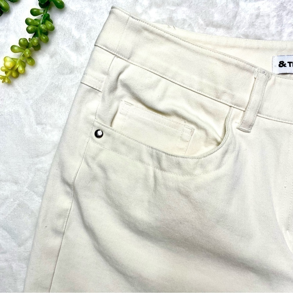 & Trousers Women's Straight Cut Relaxed Fit Mid Rise Stretch Trousers in Ivory - Picture 6 of 15